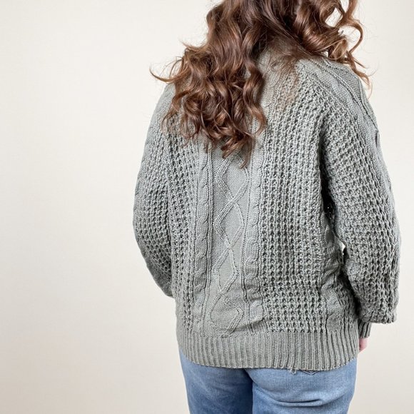 Vintage Cable Knit Oversized Fisherman Sweater Chunky Slouchy Cozy Preppy Ribbed - Picture 3 of 7